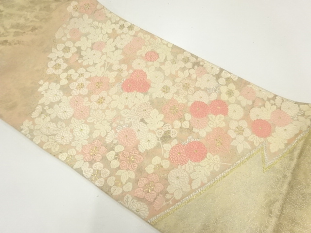 アンティーク　とみや織物製　花唐草模様織出し袋帯（材料）